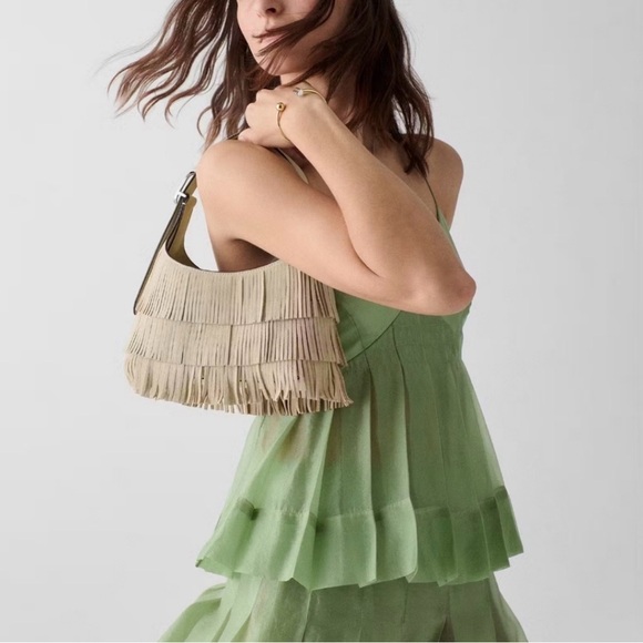 Kate Spade 454 Suede Fringe Mini Crossbody Light Sand - Picture 5 of 5